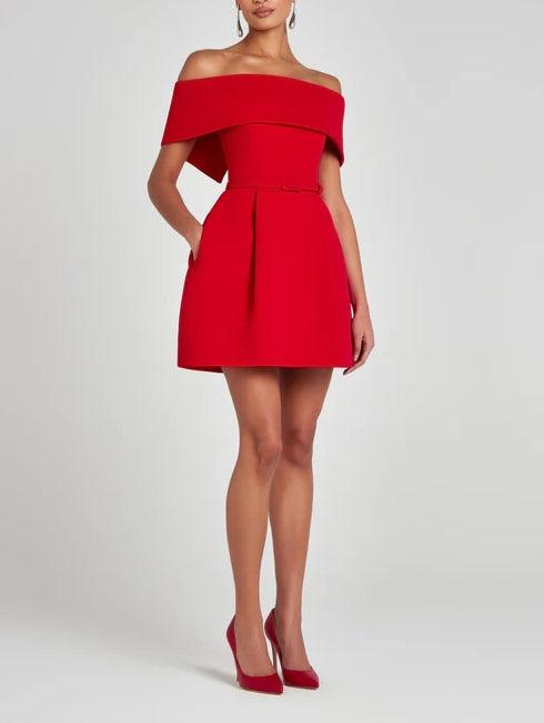 Robe Mini Élégante de Soirée avec Col à Revers, Ceinture Amovible et Poches