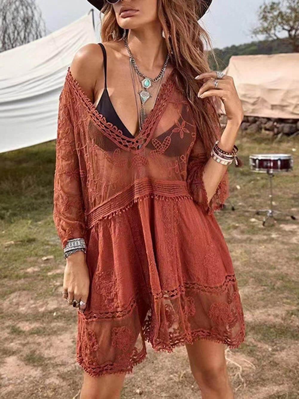 Robe de Plage Décontractée en Dentelle