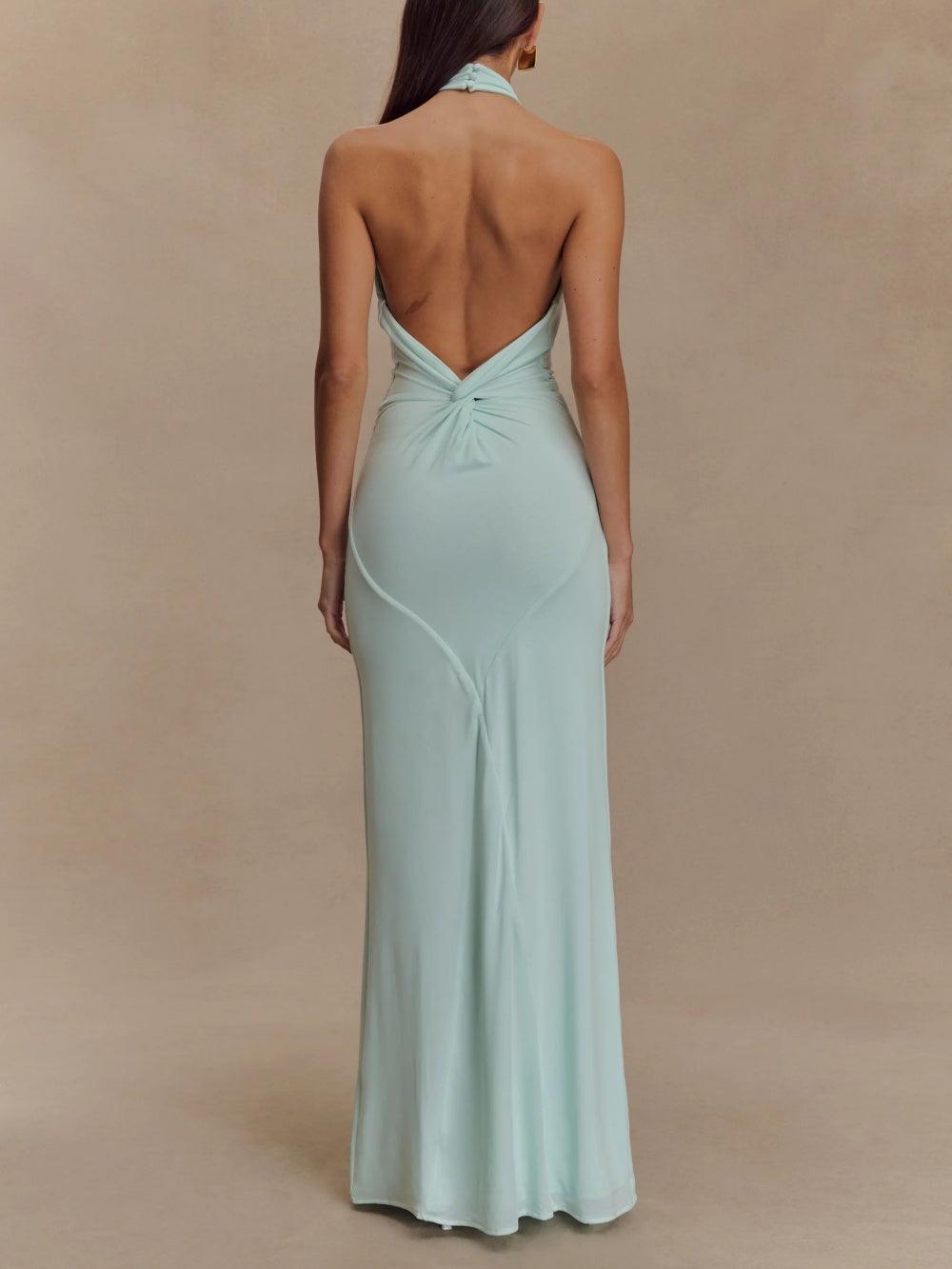 Robe Maxi Slinky à Col Halter - Lagune
