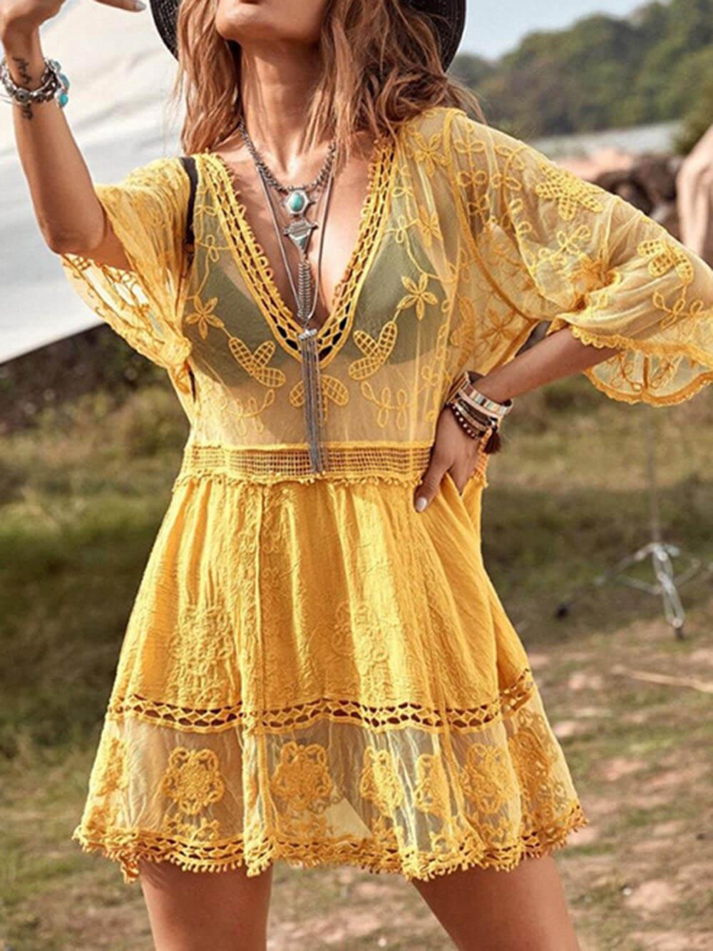 Robe de Plage Décontractée en Dentelle