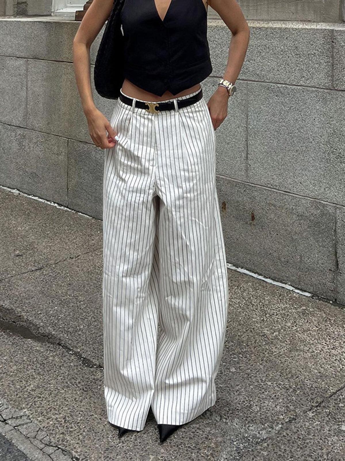 Pantalons larges à poches rayées sans ceinture