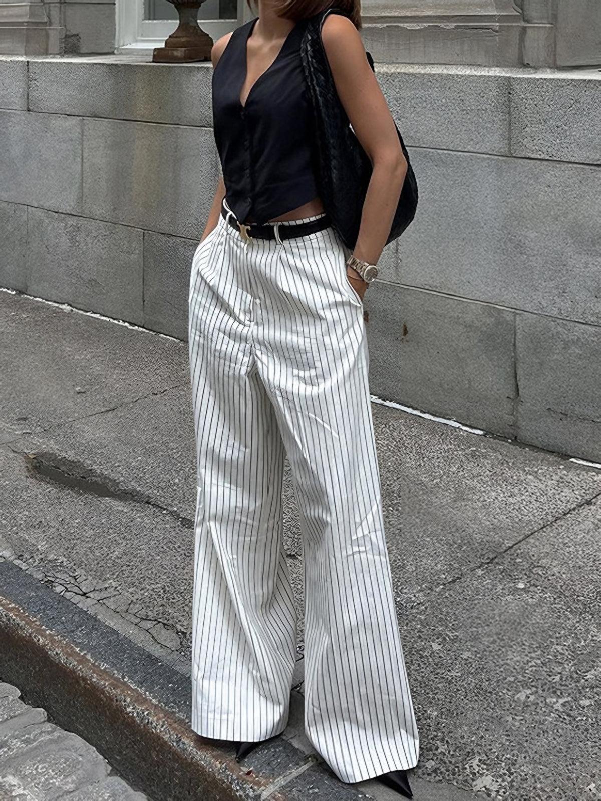 Pantalons larges à poches rayées sans ceinture