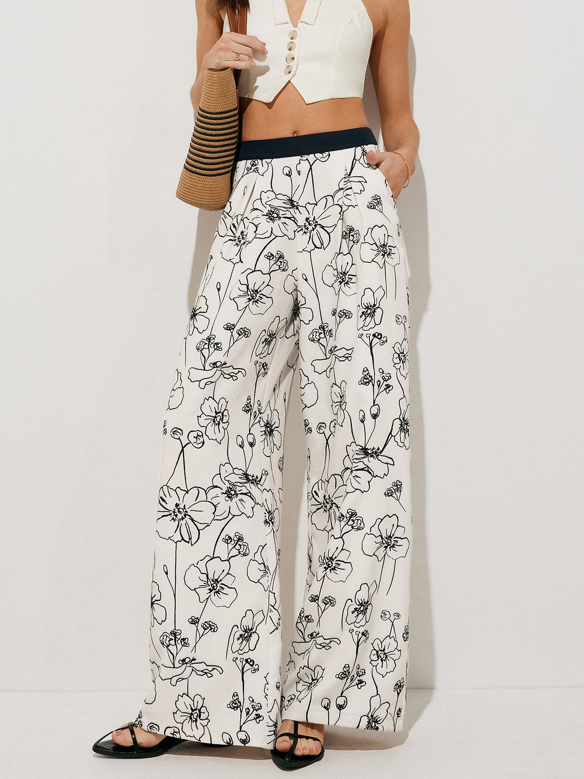Pantalons larges à poches imprimé floral