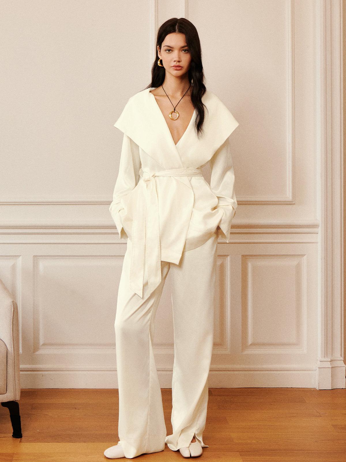 Pantalon Palazzo en Satin Uni