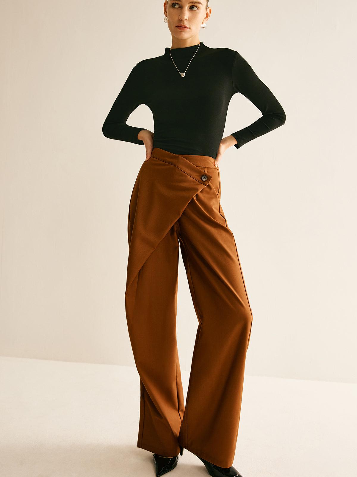 Pantalon droit asymétrique taille mi-haute