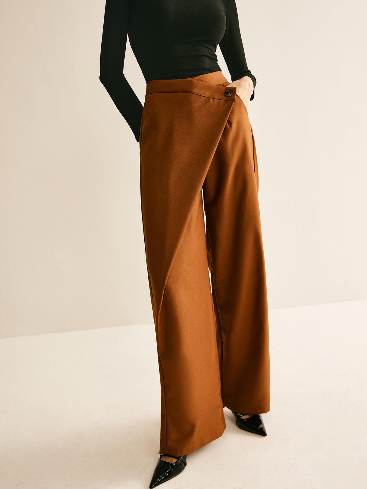 Pantalon droit asymétrique taille mi-haute