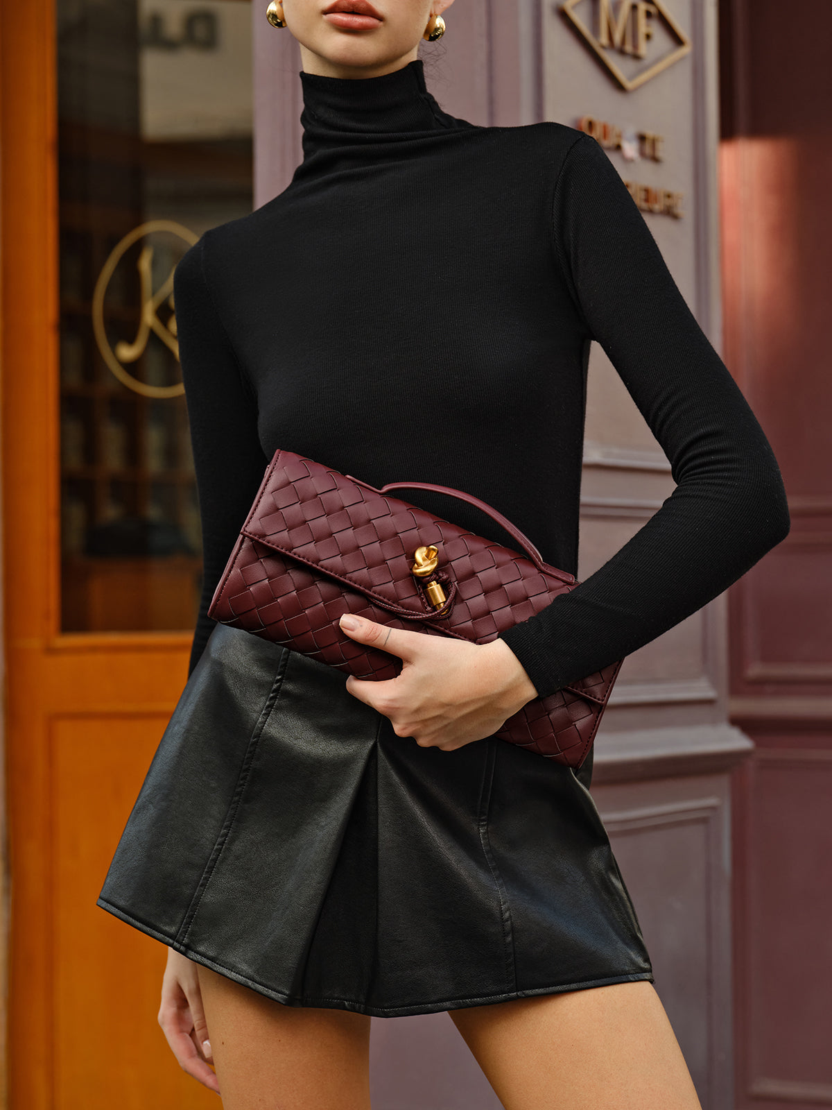 Sac à bandoulière à rabat tissé réversible