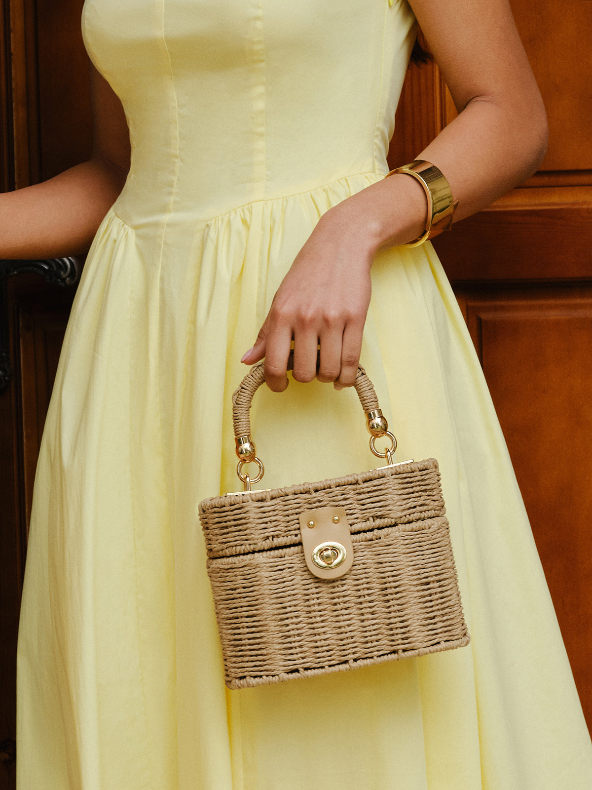 Sac en rotin tissé avec fermeture à tourniquet