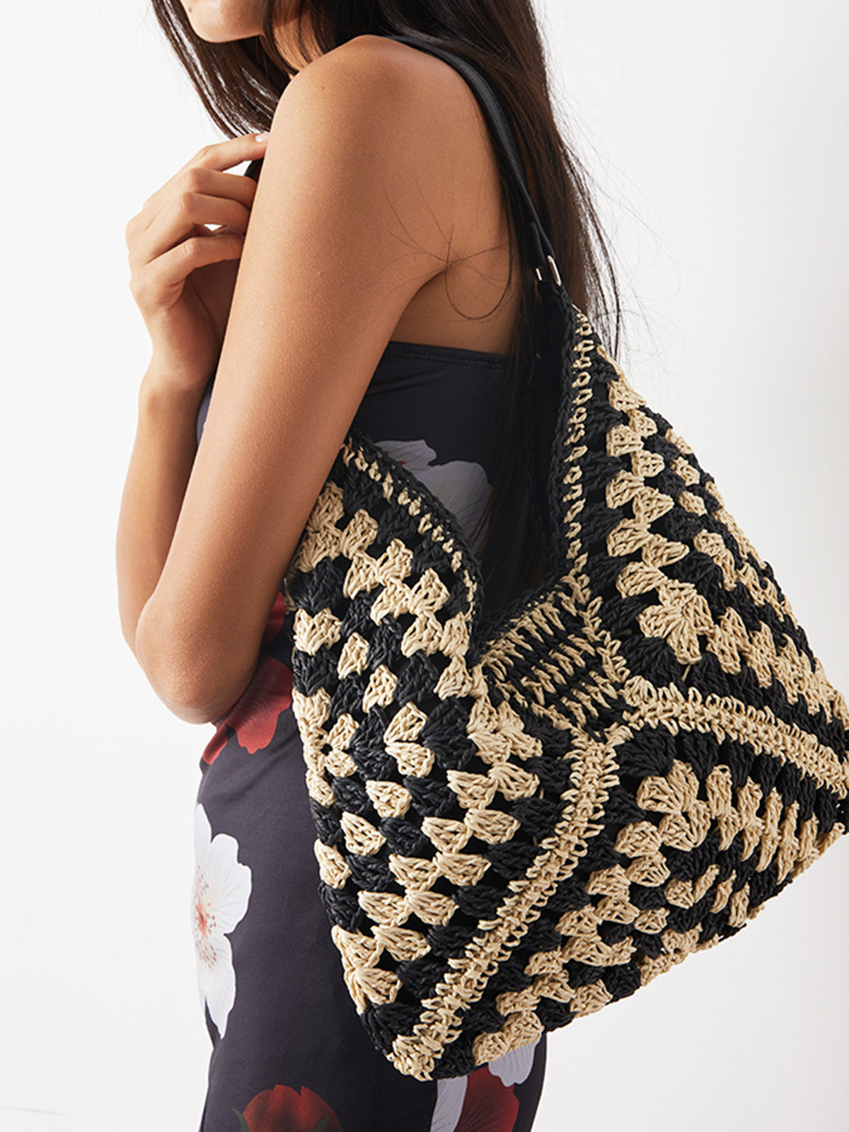 Sac à épaule en macramé crochet vintage
