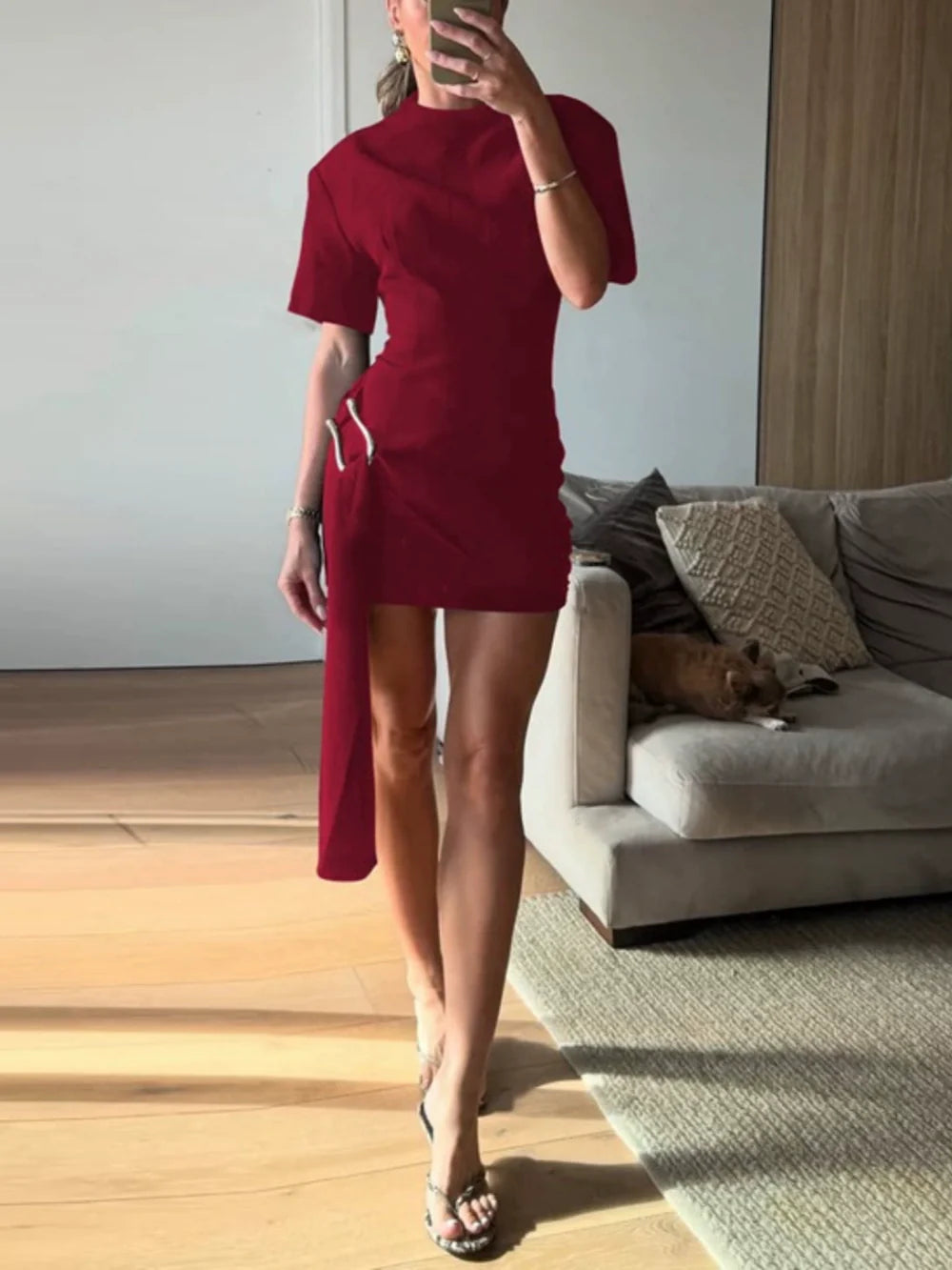 Robe Mini Drapée avec Ceinture Matcha