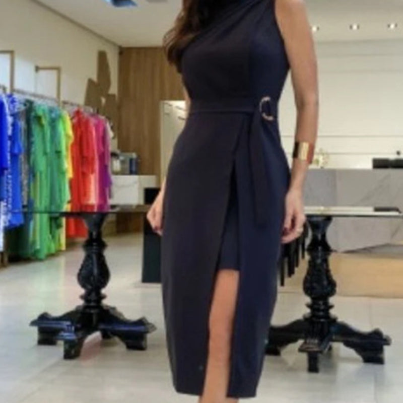 LOUISE - Robe mi-longue fendue sans manches